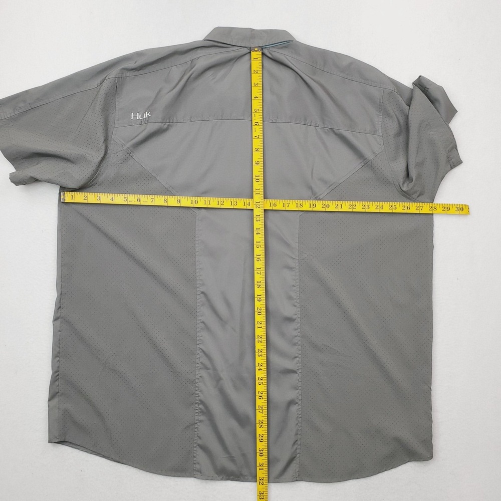 Huk Shirt Mens 2XL Gray Performance Fishing Short Sleeve Button Front Vented - Picture 4 of 6